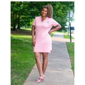 Ivy Storehouse AKA Alpha Kappa Alpha cable knit logo sweater dress Size XL pink